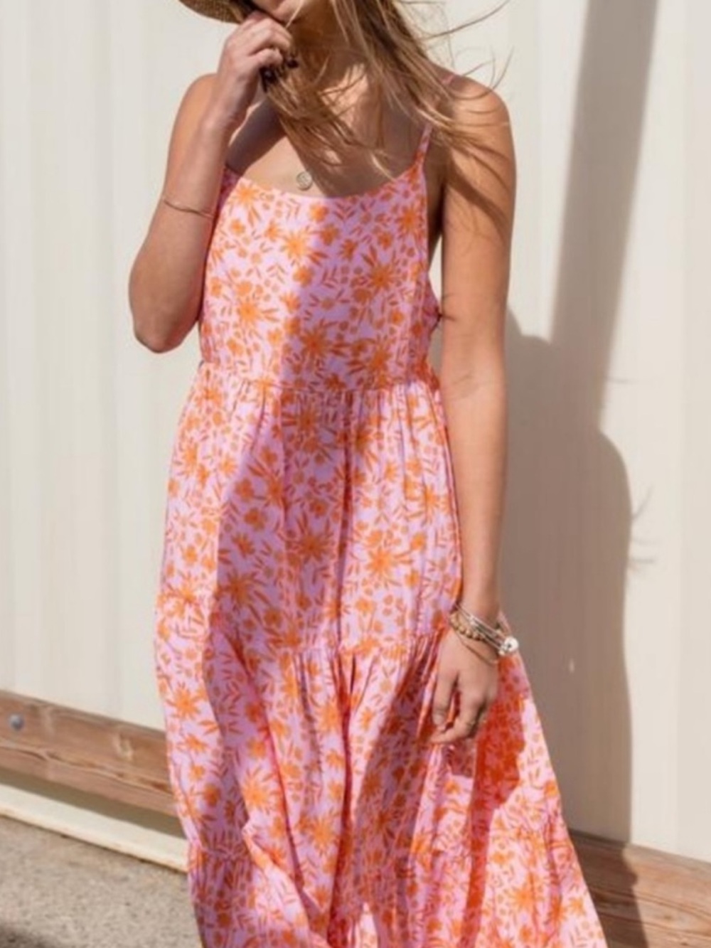 Stillwater The Memz Maxi Summer Sorbet Floral Maxi Dress in Pink & Orange